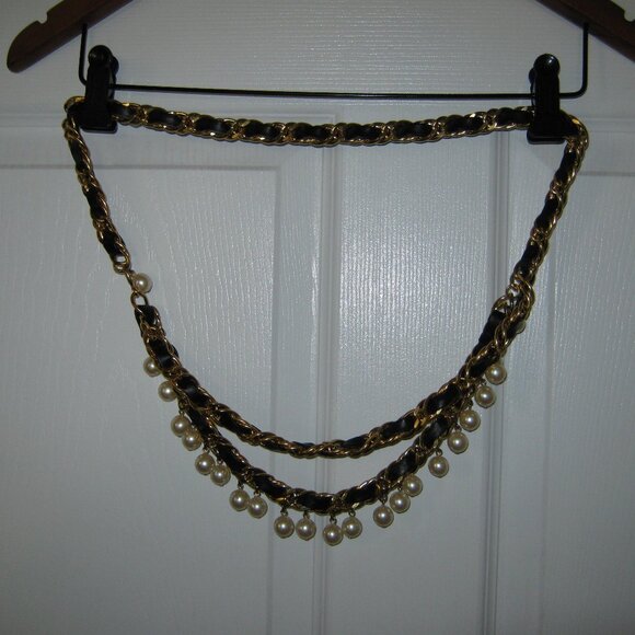 Designer Inspired Black leather, earl and Gold Tone Hardware -  Fits up to 34" - Picture 1 of 4